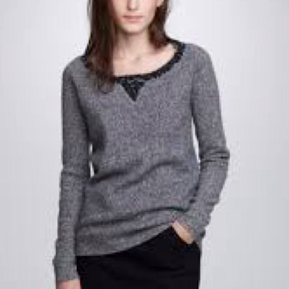 J. Crew Gray Lambswool Crewneck Sweater with Black Sequin Detail Size Small